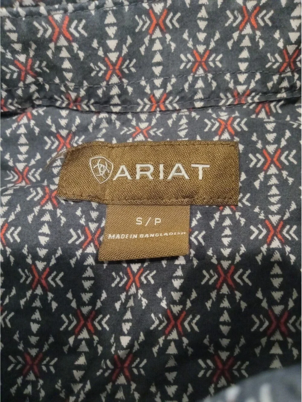 Ariat Shirt Mens Small Navy Blue Geometric Print Western Button Down S